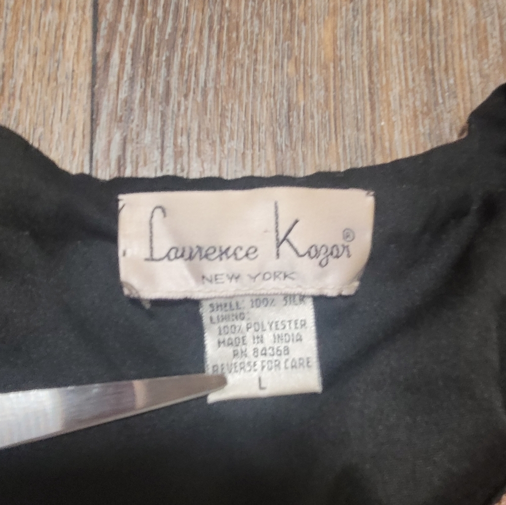 Vintage Laurence Kazar Silk Beaded Jacket Womens Large Black Brown Floral - Picture 2 of 4